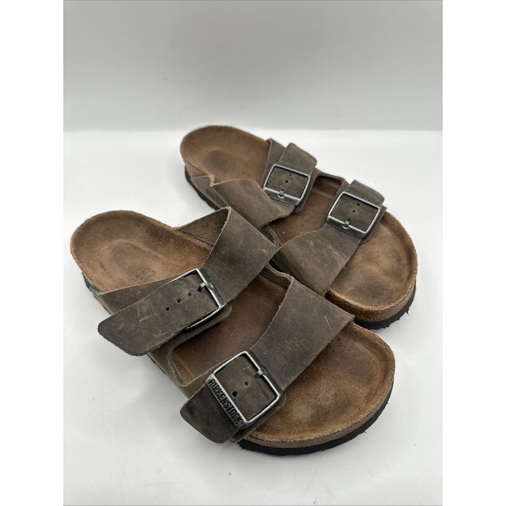 Birkenstock Arizona Olive Cork Footbed Leather Slides Sandals Shoes 37